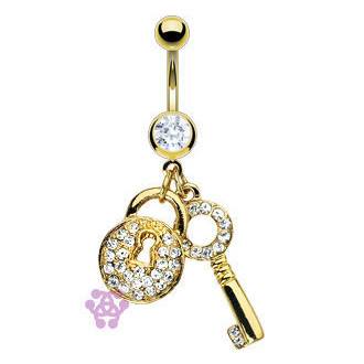 Gold Plated Lock & Key Belly Dangle