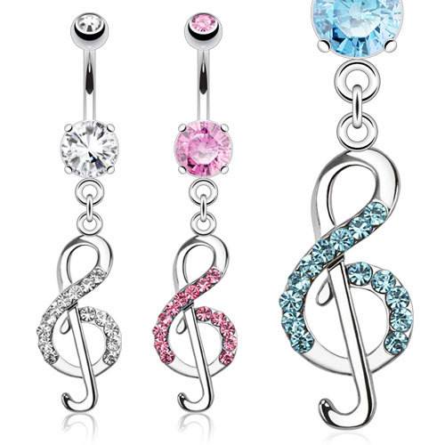 Musical Note CZ Belly Dangle Belly Ring  