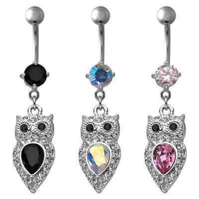 Owl CZ Belly Dangle Belly Ring  