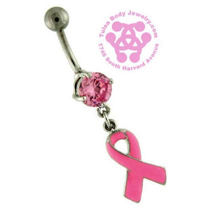 Pink Ribbon Belly Dangle Belly Ring  