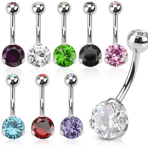 Prong-set CZ Belly Barbell Belly Ring 14g - 3/8