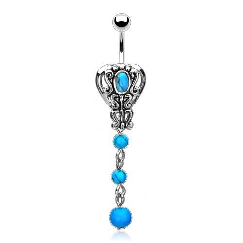 Silver & Turquoise Belly Dangle Belly Ring  