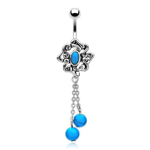 Silver & Turquoise Belly Dangle Belly Ring  