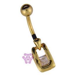 Square Gem Gold Belly Dangle Belly Ring 14 gauge - 3/8