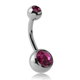 Double CZ Stainless Belly Barbell Belly Ring 14g - 1/4