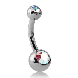 Mini Double CZ Stainless Belly Barbell Belly Ring 14g - 5/16" long (8mm) - 4/6mm balls Clear