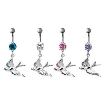 Swallow CZ Belly Dangle Belly Ring  