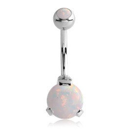 Opal 3-Prong Belly Barbell Belly Ring 14g - 3/8