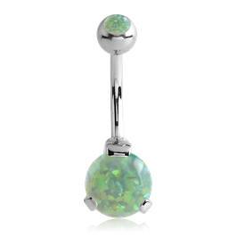 Opal 3-Prong Belly Barbell Belly Ring 14g - 3/8" long (10mm) Green