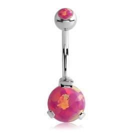 Opal 3-Prong Belly Barbell Belly Ring 14g - 3/8" long (10mm) Pink