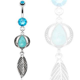 Turquoise & Leaf Belly Dangle Belly Ring  