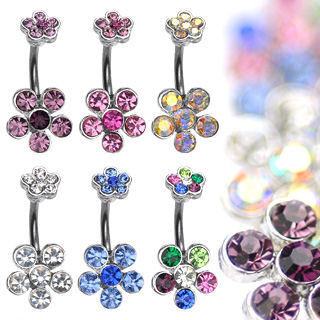 Twin CZ Flowers Belly Ring Belly Ring 14g - 3/8
