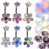 Twin CZ Flowers Belly Ring Belly Ring 14g - 3/8" long (10mm) Clear