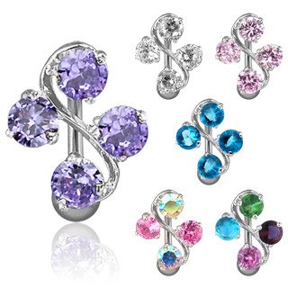 CZ Vine Stainless Reverse Belly Ring Belly Ring  