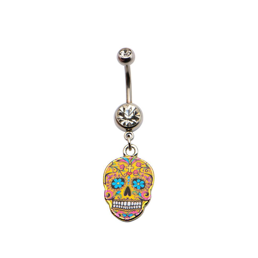 Yellow Sugar Skull Belly Dangle Belly Ring  