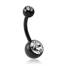 CZ Black Titanium Belly Barbell Belly Ring 14g - 3/8" long (10mm) Clear CZ