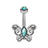 Filigree Butterfly CZ Belly Ring Belly Ring 14 gauge - 3/8" long (10mm) Stainless Steel