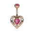 Filigree Heart CZ Belly Ring Belly Ring 14g - 3/8" long (10mm) Rose Gold / Pink