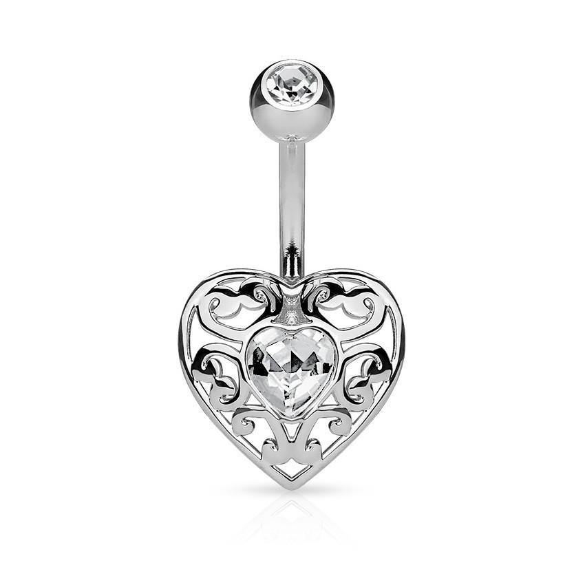 Filigree Heart CZ Belly Ring Belly Ring 14g - 3/8