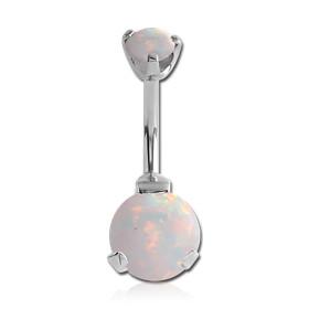 Opal Prong Belly Ring Belly Ring 14g - 3/8" long (10mm) White