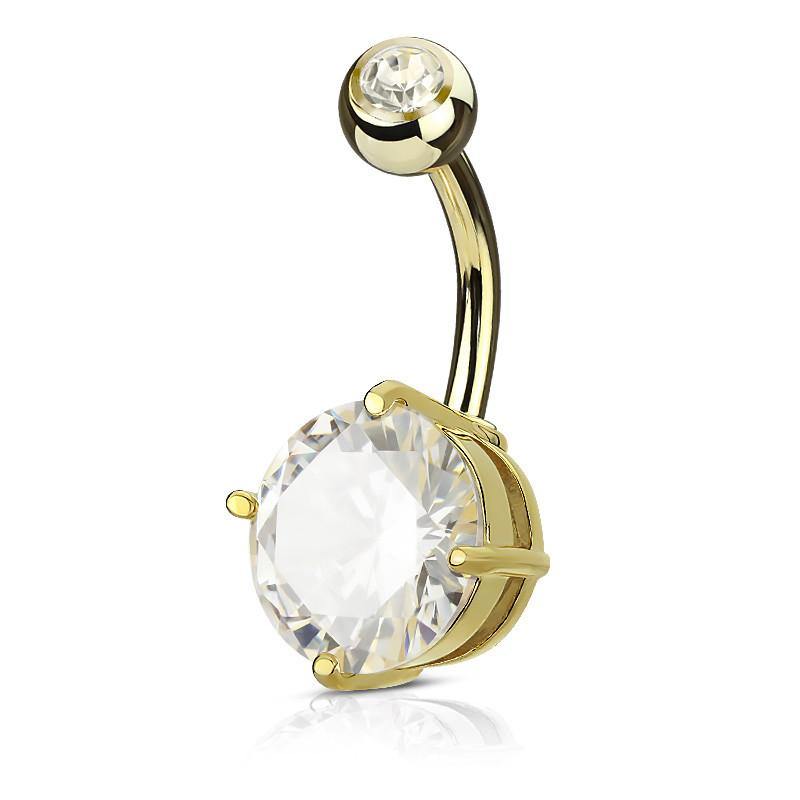 Round CZ Belly Barbell Belly Ring 14g - 5/16" long (8mm) - 5mm gem Gold Plated