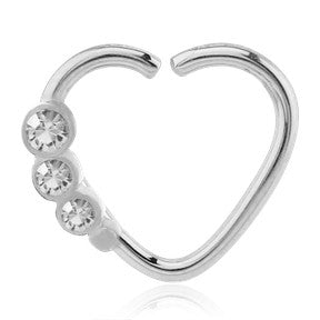 Triple CZ Heart Stainless Continuous Ring Continuous Rings 16g - 3/8" diameter (10mm) Stainless Steel