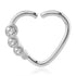 Triple CZ Heart Stainless Continuous Ring Continuous Rings 16g - 3/8" diameter (10mm) Stainless Steel