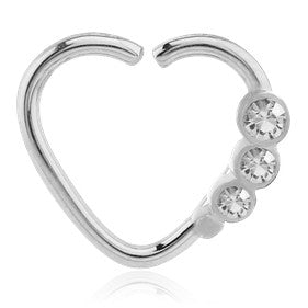 Triple CZ Heart Stainless Continuous Ring Continuous Rings 16g - 3/8