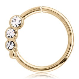 Triple CZ Zircon Gold Continuous Ring Continuous Rings 16g - 3/8" diameter (10mm) Zircon Gold