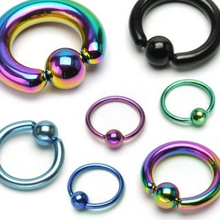 16g PVD Coated Captive Bead Ring Captive Bead Rings 16g - 1/4" diameter (6mm) - 3mm bead Rainbow