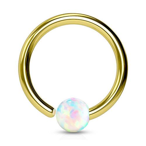 18g Gold Fixed Opal Bead Ring Fixed Bead Rings 18g - 5/16" diameter (8mm) White Opal