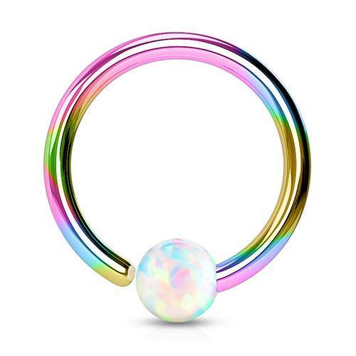 16g Rainbow Fixed Opal Bead Ring Fixed Bead Rings 16g - 5/16" diameter (8mm) White Opal