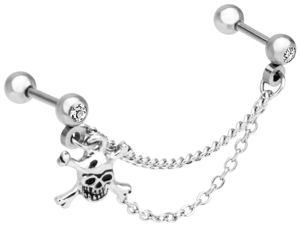 16g Skull & Crossbones Cartilage Chain Dangle Cartilage 16g - 1/4" long (6mm) Stainless Steel