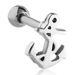 Nautical Anchor Cartilage Barbell Cartilage 16g - 1/4" long (6mm) Stainless Steel
