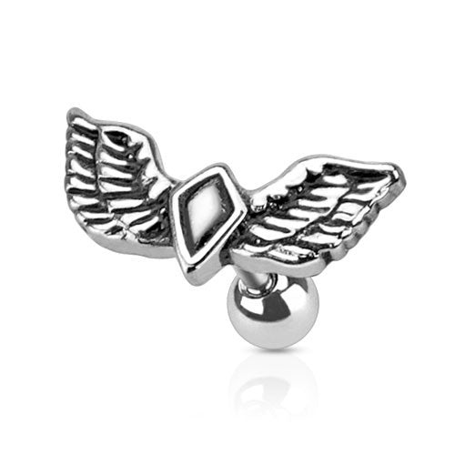 Winged Diamond Cartilage Barbell Cartilage 16g - 1/4" long (6mm) Stainless Steel