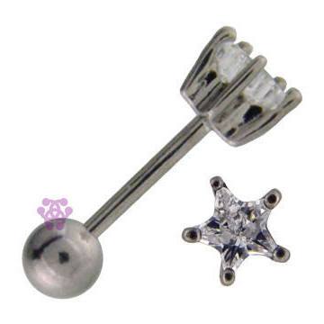 Clear CZ Star Cartilage Barbell Cartilage 18 gauge - 5/16" long (8mm) Stainless Steel