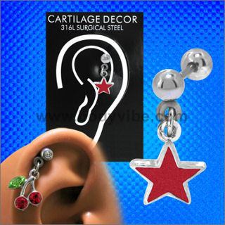 18g Red Star Cartilage Dangle Cartilage  