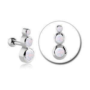 Triple Opal Stainless Cartilage Barbell Cartilage 16g - 1/4" long (6mm) Stainless Steel