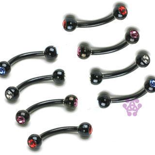 16g Black CZ Curved Barbell Curved Barbells 16g - 5/16" long (8mm) - 3mm balls Clear