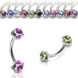 16g Multi-gem Stainless Curved Barbell Curved Barbells 16g - 5/16" long (8mm) Black