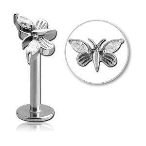 16g CZ Butterfly Stainless Labret Labrets 16g - 5/16" long (8mm) Clear