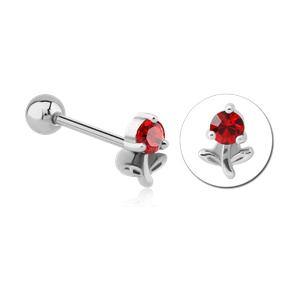 CZ Flower Stainless Tongue Barbell Tongue 14g - 5/8" long (16mm) Stainless Steel