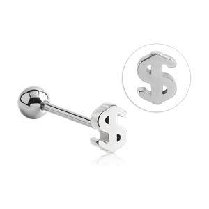 Dollar Sign Stainless Tongue Barbell Tongue 14g - 5/8" long (16mm) Stainless Steel