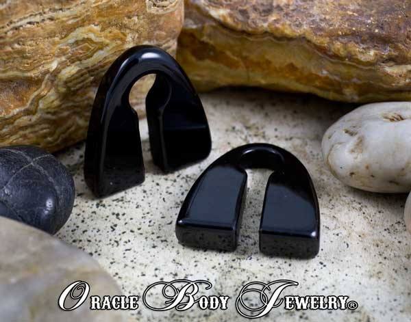 Black Obsidian Pyramids by Oracle Body Jewelry Ear Weights 9/16 inch (14mm) Black Obsidian