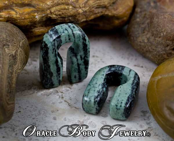 Green & Black Striped Jasper Keyholes by Oracle Body Jewelry Ear Weights 9/16 inch (14mm) Green & Black Striped Jasper