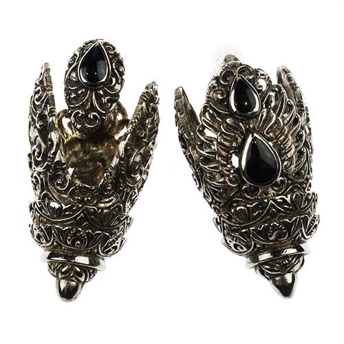 Small Asura Khmer Weights w/ Inlay by Evolve Jewelry Ear Weights 00 gauge (10mm) Bronze - Garnet (no pic)