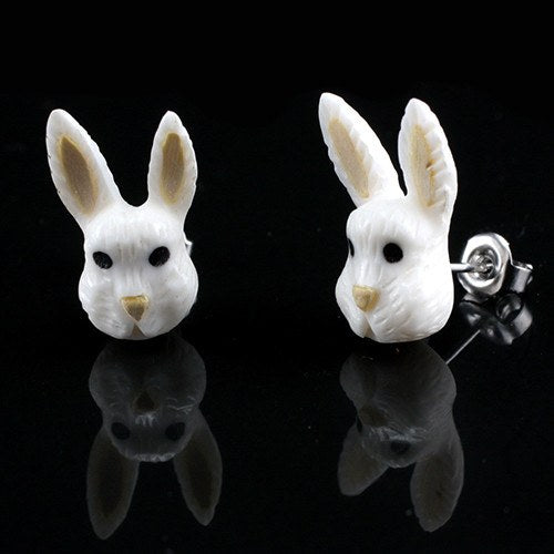 Bunny Moji Stud Earrings by Urban Star Organics Earrings 20 gauge Bone