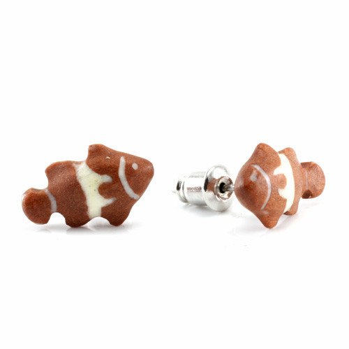 Clownfish Stud Earrings by Urban Star Organics Earrings 20 gauge Sabo Wood