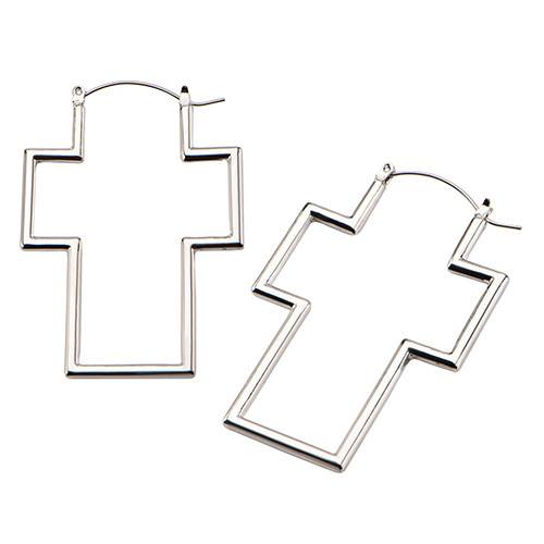 Cross Tunnel Hoops Earrings 20 gauge Silver