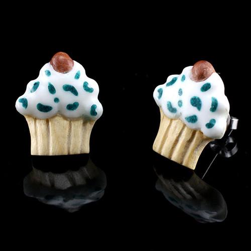Cupcake Stud Earrings by Urban Star Organics Earrings 20 gauge Crocodile Wood